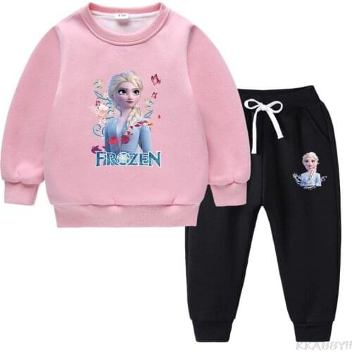 Disney Girls Clothing Set Childrens Clothes Cartoon Print Sweatshirt With Pants Kids Boy Sports Outfits