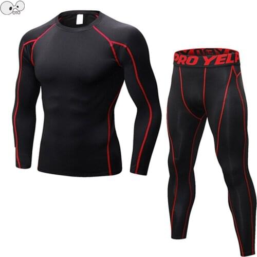 New Dry Fit Compression Tracksuit Fitness Tight Running Set Long Sleeve T-shirt + Legging Pants Sportswear Black Gym Sport Suit