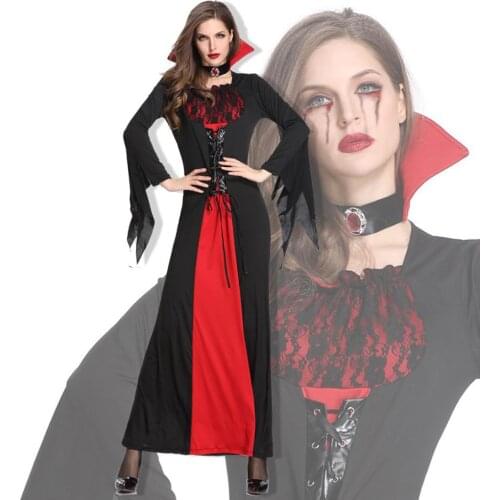 Halloween Vampire Costume Women Batwing Sleeves Costume Stand Collar Witch Cosplay Halloween Medieval Devil Female Costume