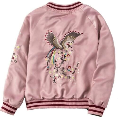 Loose Korean Embroidery Jacket Women Spring Autumn New Two Faces Wearing Short Satin Bomber Jacket Women Baseball Coat Tide H304