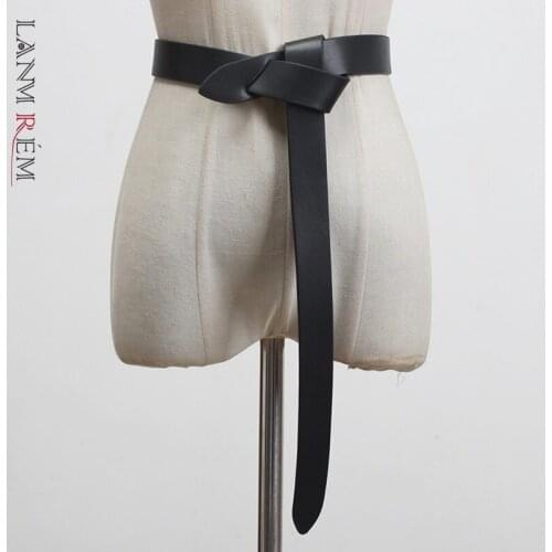 LANMREM 2021 All-match PU Leather belt female knot decorative dress sweater thin belt for women 2A0602