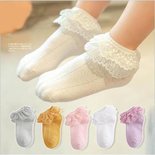 Summer Fashion Kids Socks Baby Girl Ruffle Sock Cute Baby Toddle White Pink Lace Kid Cotton Socks For Girls