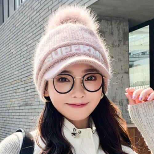 Fashion Women Autumn Winter Warm Letter Printed Knitted Cap Hats with Visor 2020