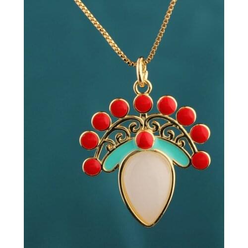Fashion ethnic necklace vintage jewelry ,The wedding hat of the bridegroom in Beijing Opera enamel pendants jewelry For womens