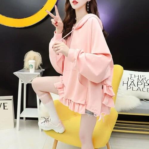 Fashion Casual Age-reducing Ruffle Hoodie Womens Thin Section 2021 Spring And Autumn New Loose Street Ins Trend Pullover Top