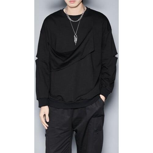 Cut The new original style autumn fashion men dark department personality chain decoration fake two Slim long-sleeve Hoodie men