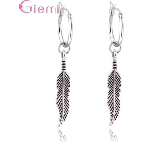 Real S925 Sterling Silver Wholesale Fashion Jewelry Luxury Feather Design Drop Earrings For Women Girls Party Birthday Gift