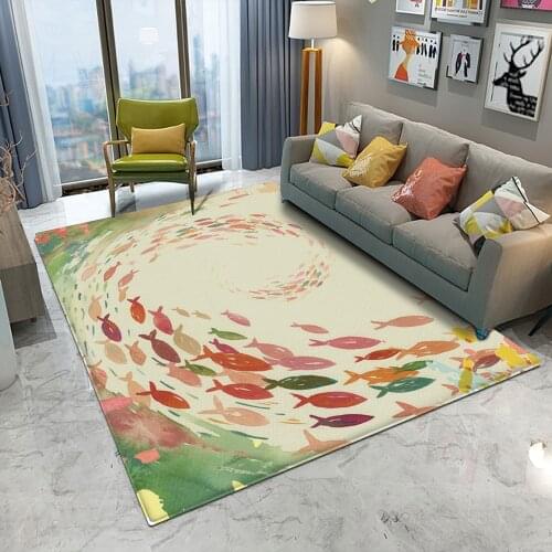 Non-Slip Rectangle Children Comfortable Carpet Children Flannel Round Cartoon Fish Carpet Baby Hand Print Carpet Baby Play Mat