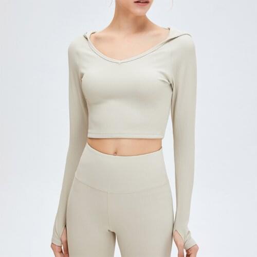 Tight Yoga Shirt Women Long Sleeve Hooded Sports Fitness Running Crop Tops Female Workout Top Gym Training Clothes
