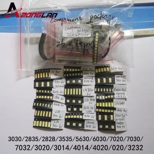 Cold white For TV Backlight Beads 2835/3030/3535/4014/5630/6030/7020/7030/3014 1W/0.5W SMD LED Kit 3V/6V 20 values *10pcs=200PCS