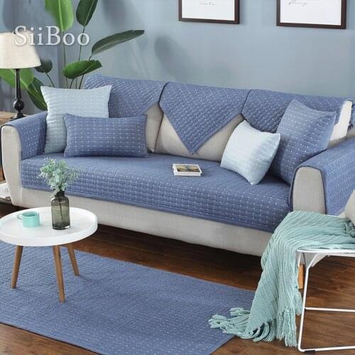 Modern style khaki grey plaid quilted sofa cover cotton cama slipcovers for living room furniture sectional couch covers SP4919