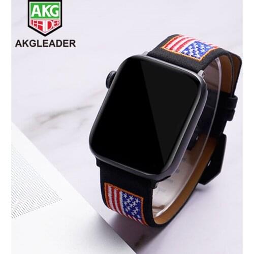 AKGLEADER 40/44mm Wrist Strap For Apple Watch Series 5 4 Watchband Leather Embroidered Strap Watch Band for Series 2 3 Bracelet