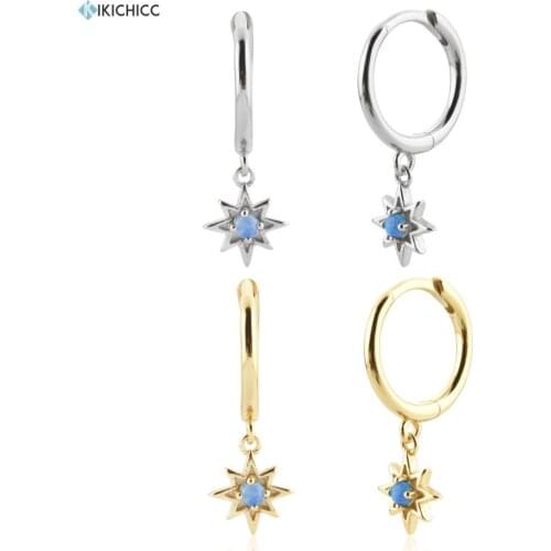 KIKICHICC 925 Sterling Silver Gold Sparkle Blue Star Pendiente Drop Earring Women Clips 8.5mm Clips Women Wedding Fine Jewelry