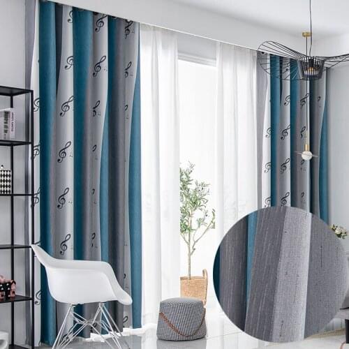 Deer and Musical Note Printed Curtains For Living room Bedroom Window Treatment Linen Blackout Curtains for Home Window Decor