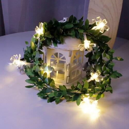 Fairy LED String 10/20/40LEDs Light Cherry Blossom Flower LED Garland Lamp USB/Battery/Solar Powered Green Leaf for Party Decor