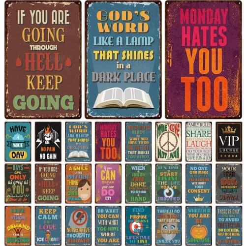 Slogan If You Are Going Through Hell Keep Going Decor Metal Plate Retro Family Study Dormitory Listing Iron Decorative Brand
