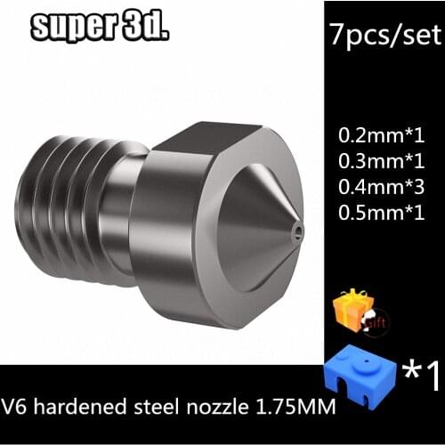 7pcs/set V6 Hardened Steel Nozzle 1.75mm M6 Thread for printing PEI PEEK or Carbon fiber E3D HOTEND 3D Printer Parts