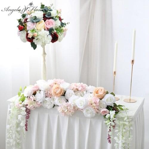 Wedding Sign-In Table Decor Artificial Flower Row Arrangement Rose Flower Ball Window Party Event Wedding Scene Layout Home Deco