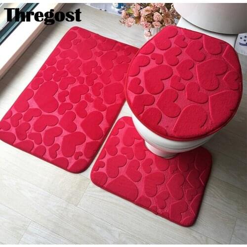 Thregost Flannel Bathroom Mats 3pcs/set Anti Slip Rug for Bathroom Toilet Floor Carpet Memory Foam Mat Modern Bath Decor