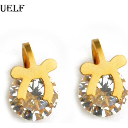Uelf Women Earring Fashion AAA CZ Zircon Element Stud Earrings For Women Wholesale Bow Knot Stud Earrings
