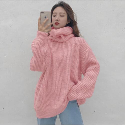 Heyderss 2020 women srping solid loose street sweater lady turtleneck Long sleeve casual pullovers female knit sweaters