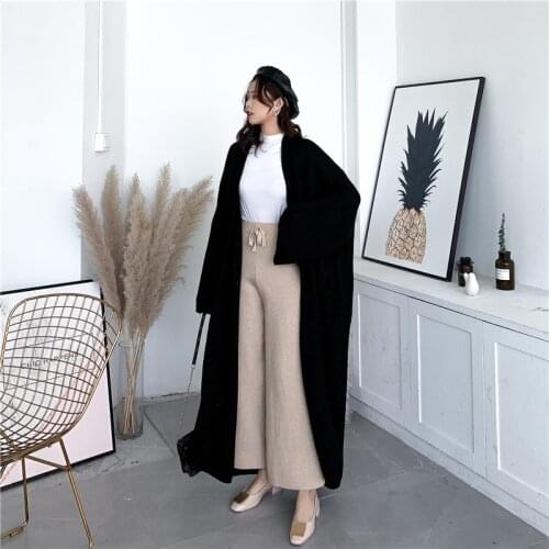 [ZAYAU]Winter European and American Style Large Size Loose Lazy Long Thickened Cardigan Sweater Coat womens Knee Thick Knitting