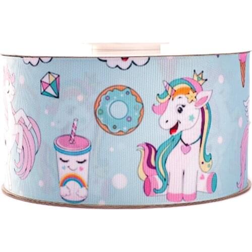 10yards different sizes lovely cartoon Unicorn pattern printed grosgrain ribbon