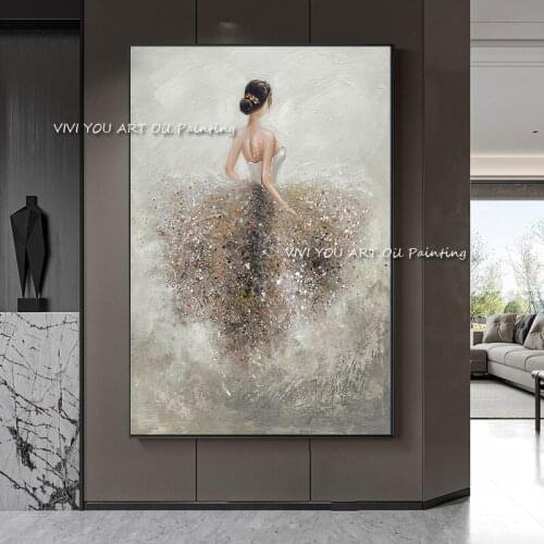 100% Hand-painted Girl Dancing Ballet Oil Painting Knife Abstract Large Size Living Room Decoration Wall Canvas Picture Art Gift