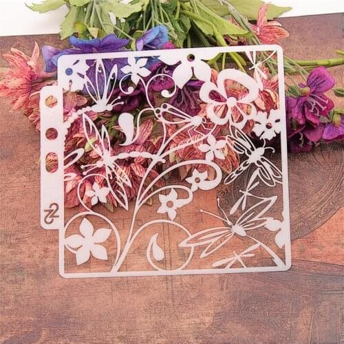 14.1*13 dragonfly scrapbook stencils spray plastic mold shield DIY cake hollow Embellishment printing lace ruler Easter
