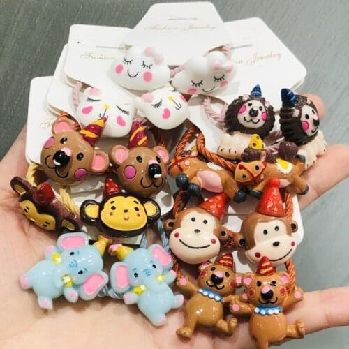2Pcs/set Girls Animal Elephant Monkey 3cm Elastic Hair Bands Ponytail Holder Scrunchies Kids Fashion Children Hair Accessories