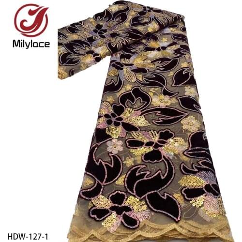 2021 High Quality Velvet Nigerian Lace Fabric Embroidered French African Lace Fabric Weaving Tulle Mesh Lace Fabric HDW-127