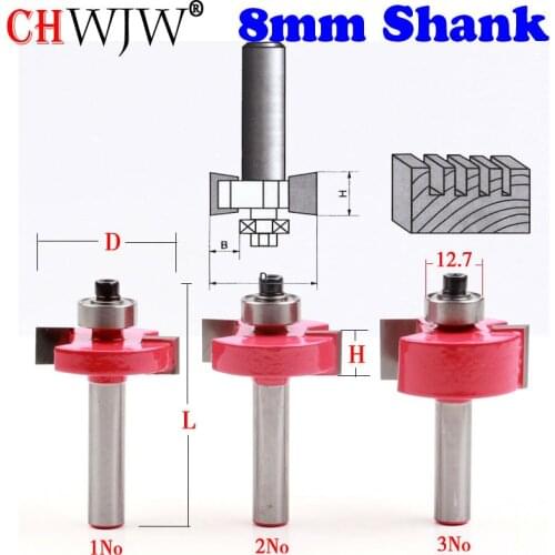 3pcs/set High Quality "T" Type Bit With Bearing 8mm shank Dovetail Router Bit Cutter wood working