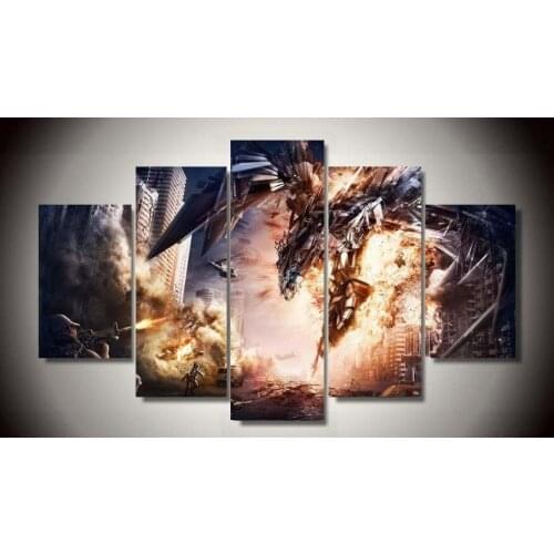 5 piece Canvas Painting Home Decorative Art Picture Paint On Canvas Prints Anime Dragon Science fiction Robot Wars fire