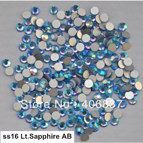 Free Shipping! 1440pcs/Lot, ss16 (3.8-4.0mm) Light Sapphire AB Flat Back Non Hotfix Glue On Nail Art Rhinestones