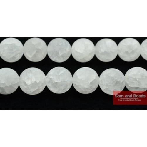 Free shipping Natural stone Dull Polish Matte White snow Cracked Crystal Round loose Beads16" Strand 4 6 8 10 12MM DWS01