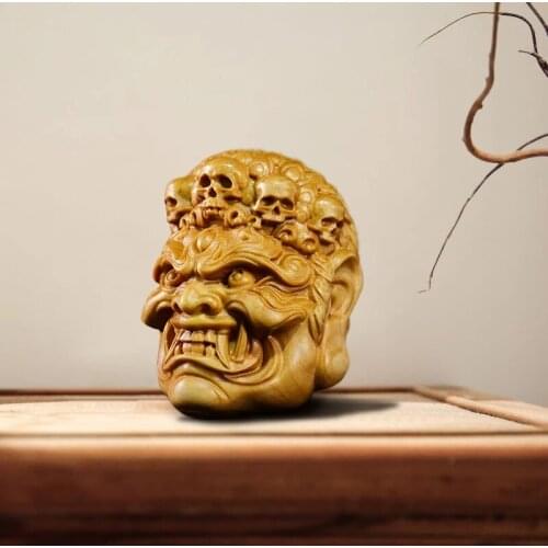 CCZHIDAO 4CM Wooden Skull Pluto Hell Devil Fudo Statue Head Wood Carving Evil Statue Car Pendant Decoration