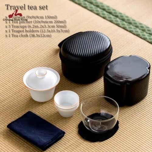 Tea Set White Ceramic Gaiwan With 3 Cups Portable Travel Tea Set