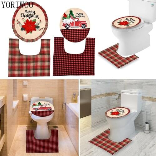 YORIWOO Merry Christmas Decorations For Home 2020 Santa Claus Toilet Seat Cover Rug Set Xmas Tree Ornament Happy New Year Gift