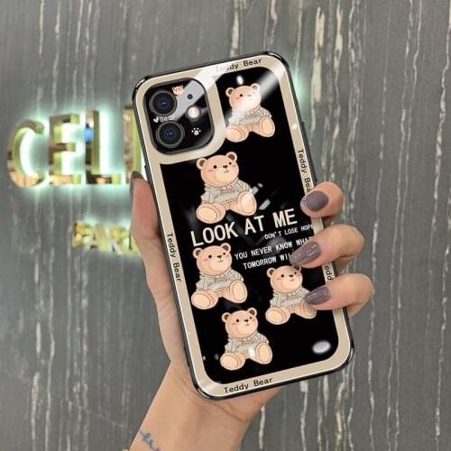 For Apple 12 phone cases new iphone12promax glass high-end bear 12 PRO tide women 12 high-end all-inclusive lens resistant cover