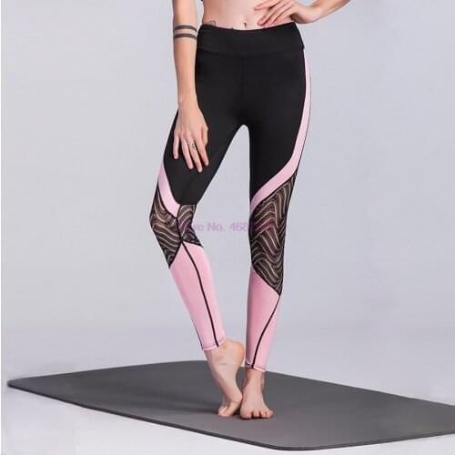 By dhl or fedex 100pcs new Women Sport Leggings Elastic Lace Patchwork Yoga Pants Running Fitness Jogging Tights Training wear