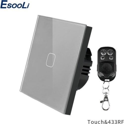 Esooli EU/UK Standard Smart Home Wireless Remote Control Light Switch 1 Gang 1 Way RF433 Remote Control Wall Touch Switch