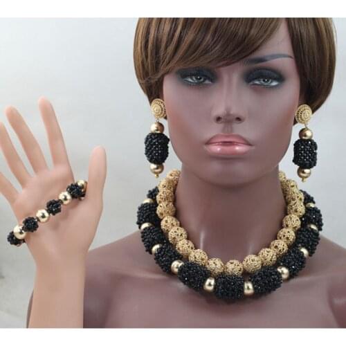 Fantastic Black and Gold Wedding Crystal Jewelry Sets Women Costume Jewellery Sets Dubai Bridal Jewelry Sets WE079