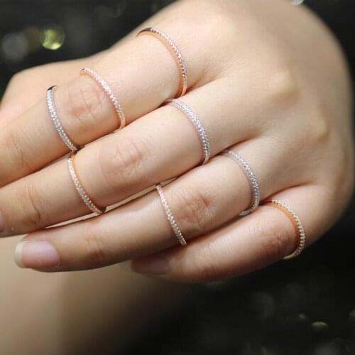 Simple Pave Diamond Ring original 925 sterling silver Jewelry Engagement Wedding band Rings for Women Bridal Party accessory