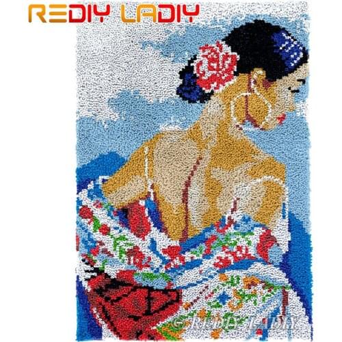 Latch Hook Rug Oriental Girl Chunky Yarn Tapestry Kits DIY Carpet Rug Knitted Floor Mat Crochet Cushion Arts & Crafts 57*87cm