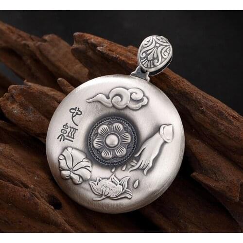 L&P Handmade 999 Sterling Silver Auspicious Clouds Lotus Sutra Pendant For Women Men Vintage Charms For Women