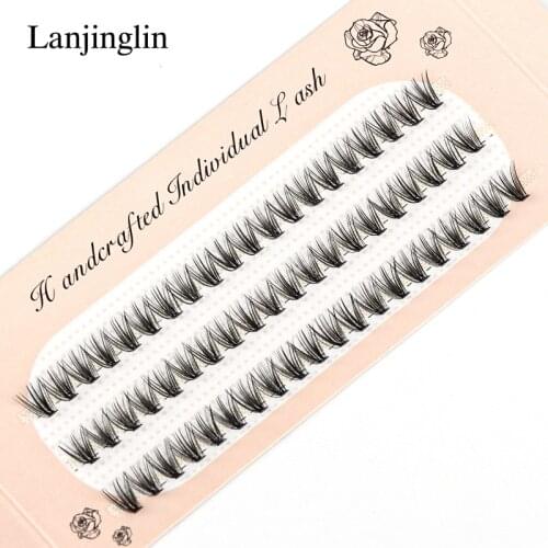 LANJINGLIN 1box 60 Bundles False Eyelash Extensions 0.10mm Thickness true Mink Strip Eyelashes Individual Lashes Faux Cils Tool