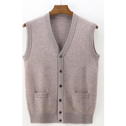 QUANBO Mens V Neck Sweater Vest Top Quality 100% Cashmere Wool Blend Relax Fit Knit Sleeveless Pullover Man Casual Tops