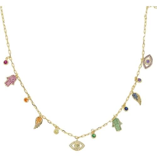 2019 New Fashion colorful Crystal charm Pendant Necklace Blue Red Pink Color Simple Elegant Necklace For Women Dropshipping