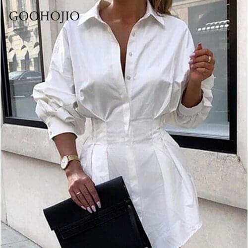 GOOHOJIO 2021 Spring and Autumn New Single-breasted Women Shirt Long Sleeve Chic Shirts for Ladies Solid Color Lapel Women Shirt