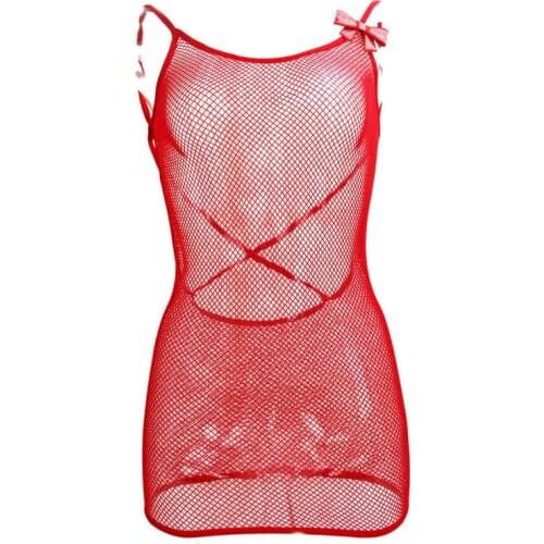 Candiway Black Temptation Sexy Transparent Fishnet Cross Backless Lingerie With Bow Tie Mesh Costume Intimates Goods For Sex